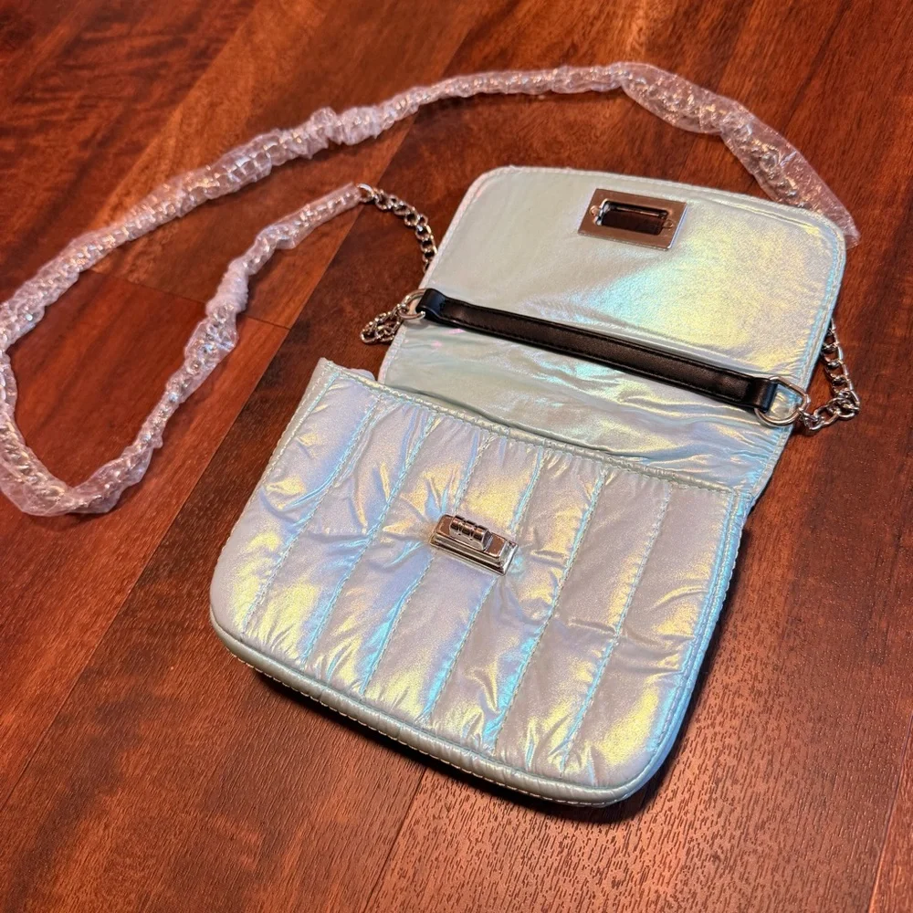 Iridescent Blue Quilted Crossbody Bag - Picture 3 of 6